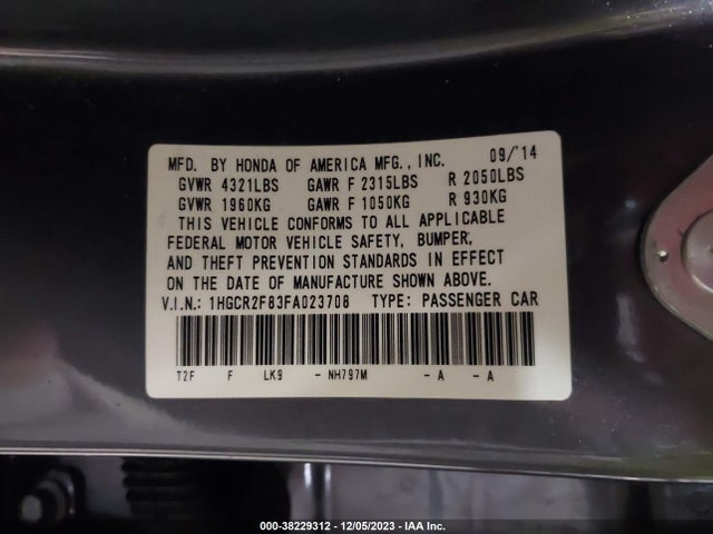 Honda Accord Ex-l 2015 1HGCR2F83FA023708 Image 9