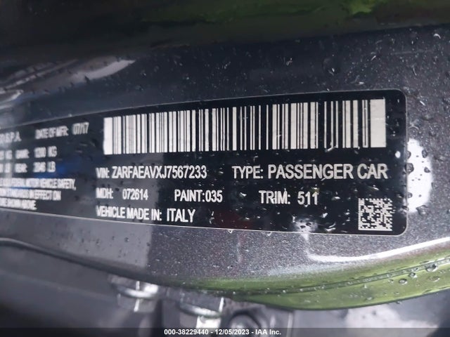 ZARFAEAVXJ7567233 Alfa Romeo Giulia Quadrifoglio Rwd