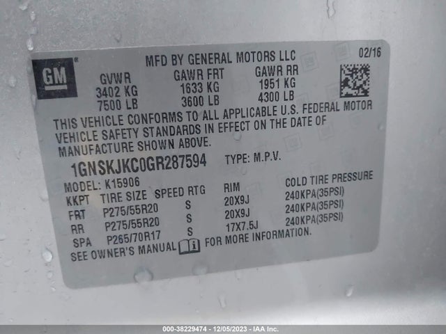 Chevrolet Suburban Ltz 2016 1GNSKJKC0GR287594 Image 9