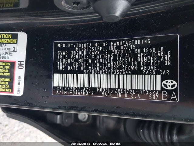 Toyota Corolla S Premium 2015 5YFBURHE7FP357644 Image 9