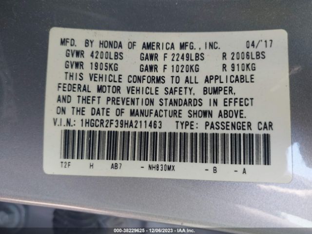 1HGCR2F39HA211463 Honda ACCORD LX
