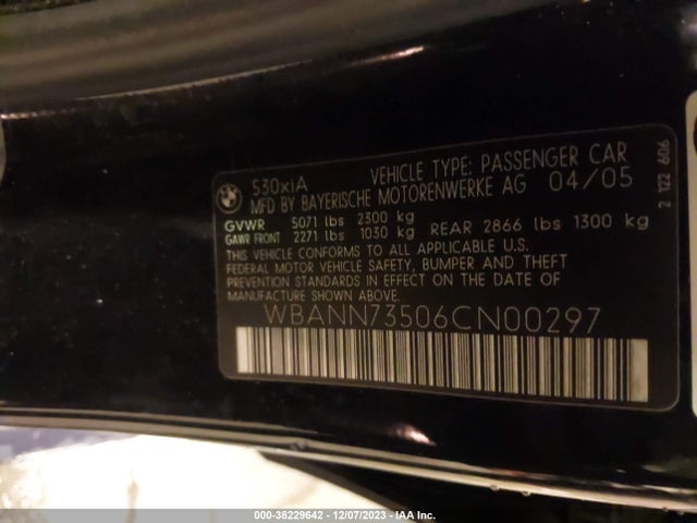 2006 BMW 530XIT VIN: WBANN73506CN00297