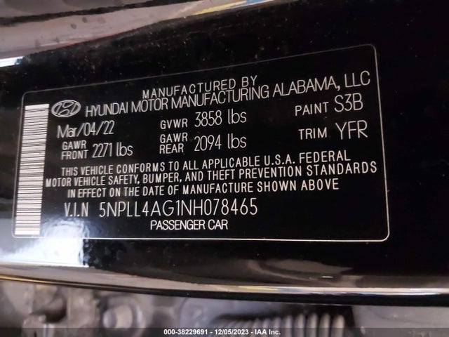 2022 HYUNDAI ELANTRA SE VIN: 5NPLL4AG1NH078465