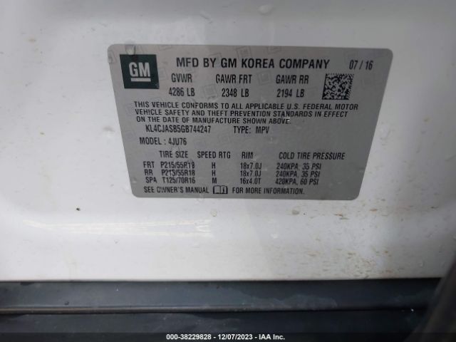 KL4CJASB5GB744247 Buick Encore
