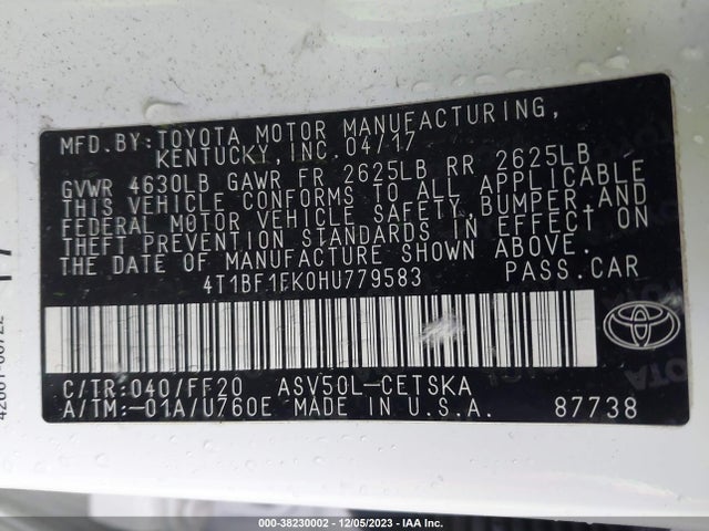 Toyota CAMRY SE 2017 4T1BF1FK0HU779583 Image 9