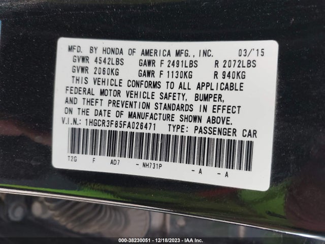 Honda Accord Ex-l V-6 2015 1HGCR3F85FA026471 Image 9