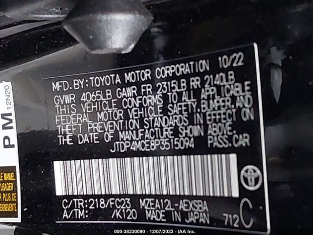 JTDP4MCE8P3515094 Toyota COROLLA SE