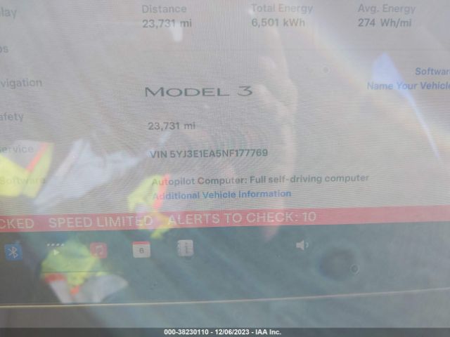 5YJ3E1EA5NF177769 Tesla Model 3 Rear-wheel Drive