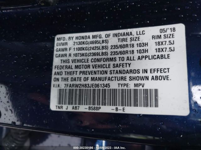 7FARW2H83JE061345 Honda Cr-v Ex-l/ex-l Navi