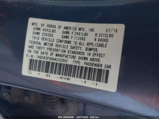 1HGCR3F96HA000943 Honda Accord Touring V6