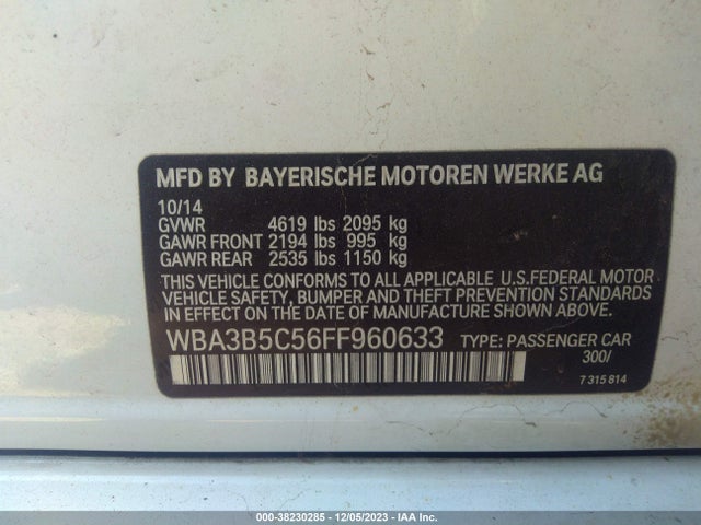 2015 BMW 328I XDRIVE VIN: WBA3B5C56FF960633