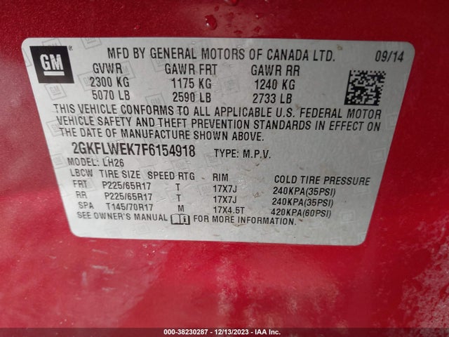 GMC Terrain Sle-2 2015 2GKFLWEK7F6154918 Image 9