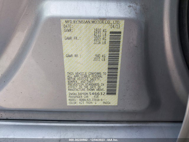 2013 NISSAN ALTIMA 2.5 S VIN: 1N4AL3AP4DN546632