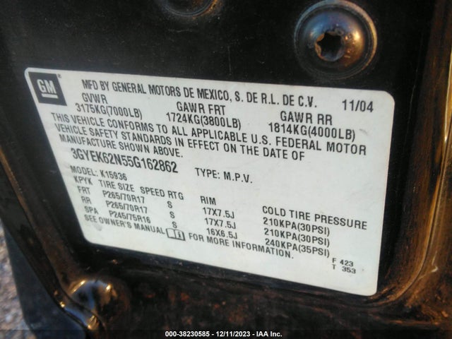 Aukcja sprzedaży 2005 Cadillac Escalade Ext Standard, vin: 3GYEK62N55G162862, numer aukcji: 38230585