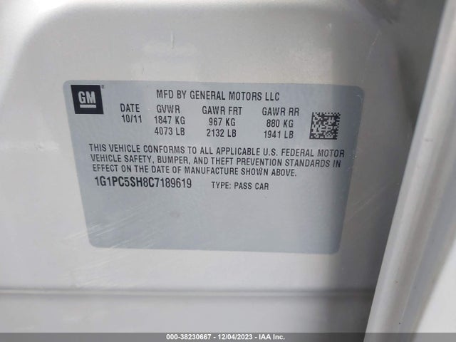 2012 CHEVROLET CRUZE LS VIN: 1G1PC5SH8C7189619