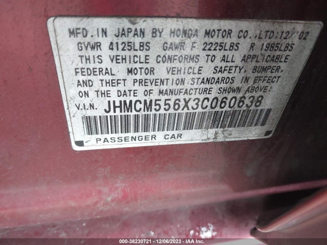 2003 HONDA ACCORD 2.4 EX VIN: JHMCM556X3C060638