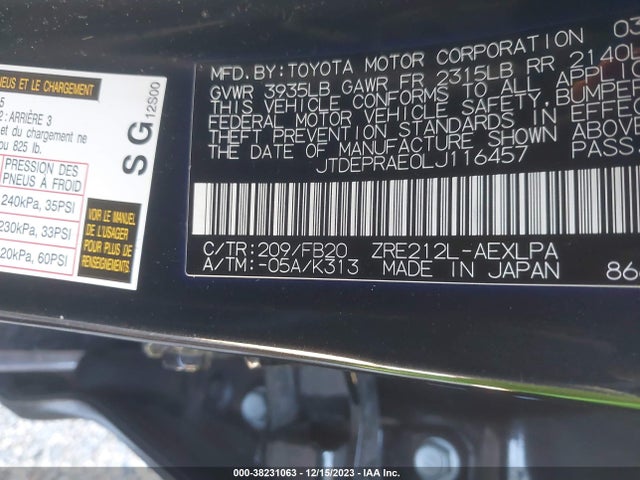 2020 TOYOTA COROLLA LE VIN: JTDEPRAE0LJ116457