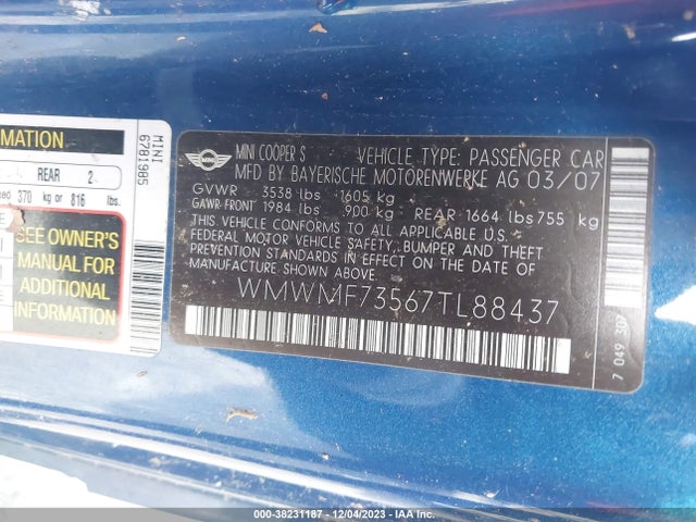 2007 MINI COOPER S WMWMF73567TL88437 Photo 8
