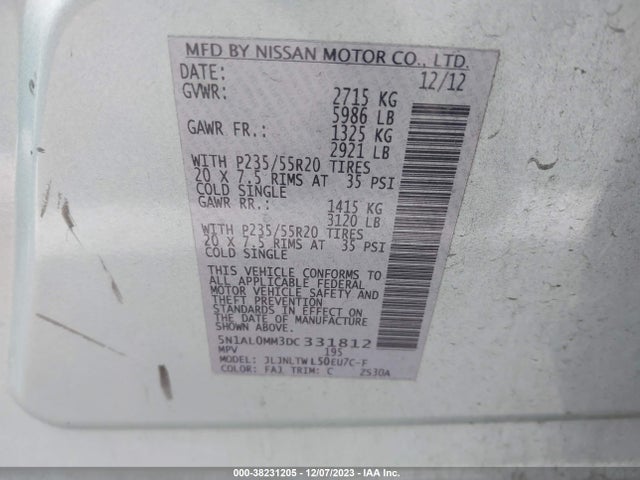 2013 INFINITI JX35 VIN: 5N1AL0MM3DC331812