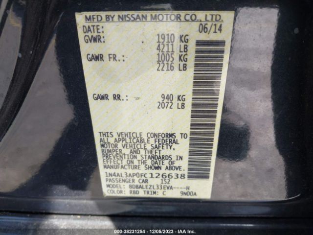 1N4AL3AP0FC126638 Nissan Altima 2.5 S