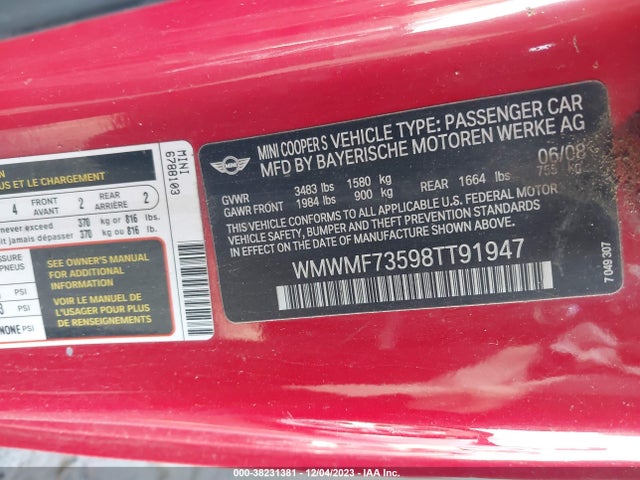2008 MINI COOPER S WMWMF73598TT91947 Photo 8