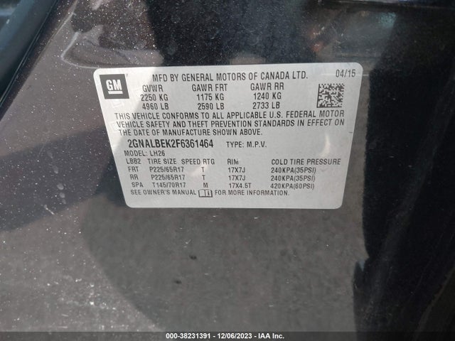 Chevrolet EQUINOX 1LT 2015 2GNALBEK2F6361464 Image 9