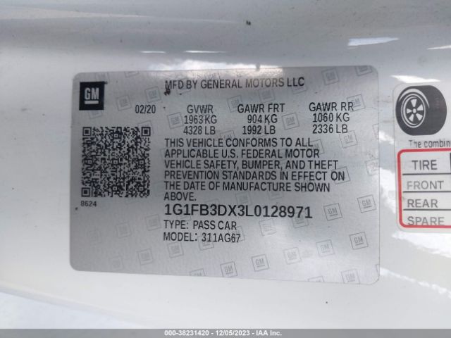 2020 CHEVROLET CAMARO 1G1FB3DX3L0128971 Photo 8