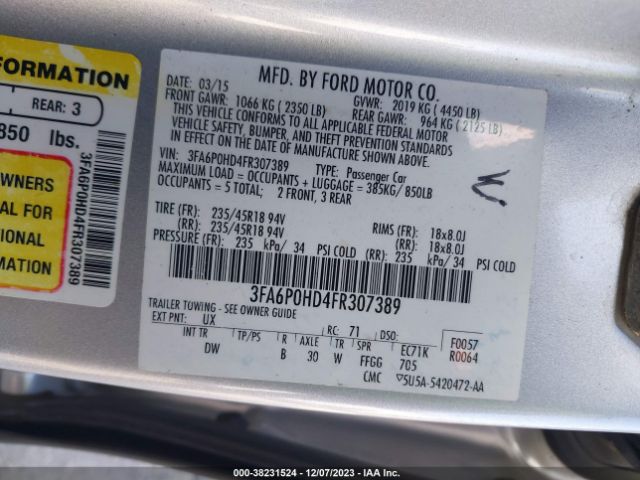 3FA6P0HD4FR307389 Ford FUSION SE