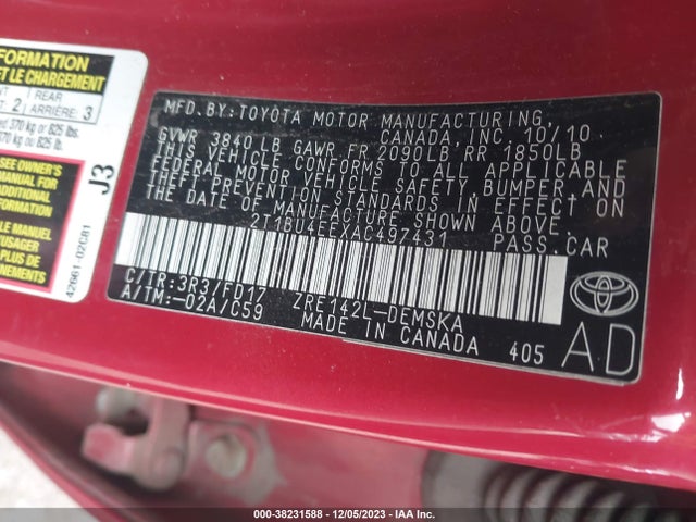 2010 TOYOTA COROLLA S VIN: 2T1BU4EEXAC497431