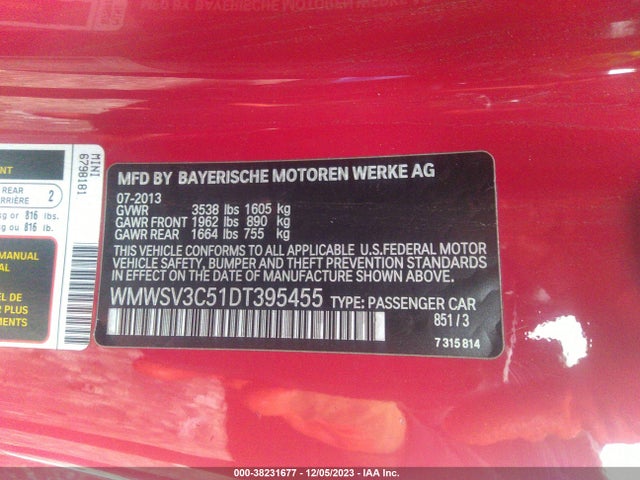 2013 MINI HARDTOP WMWSV3C51DT395455 Photo 8