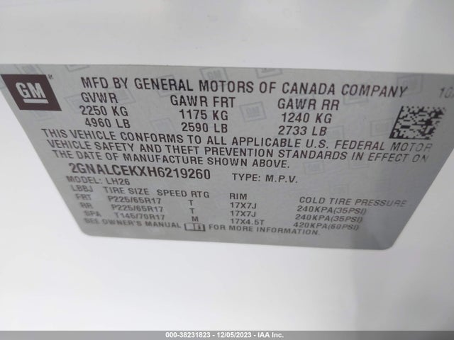 Chevrolet EQUINOX LT 2017 2GNALCEKXH6219260 Image 9