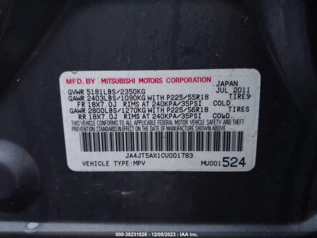 2012 MITSUBISHI OUTLANDER GT VIN: JA4JT5AX1CU001783