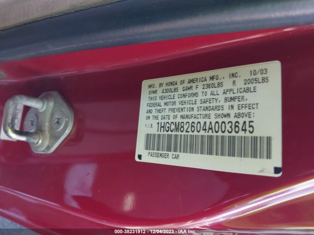 2004 HONDA ACCORD 3.0 EX VIN: 1HGCM82604A003645