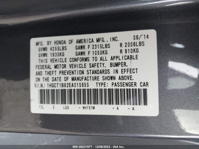 Honda Accord Ex-l 2014 1HGCT1B82EA015955 Image 9