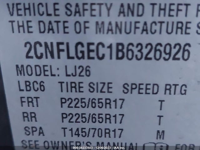2011 CHEVROLET EQUINOX LTZ VIN: 2CNFLGEC1B6326926