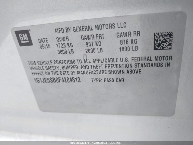 Chevrolet Sonic Ltz Auto 2015 1G1JE5SB0F4204812 Image 9