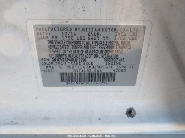 3N1CN7AP4HL817296 Nissan Versa 1.6 Sv