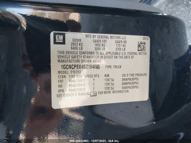 2011 CHEVROLET SILVERADO 1500 WORK TRUCK VIN: 1GCNCPEX4BZ184806