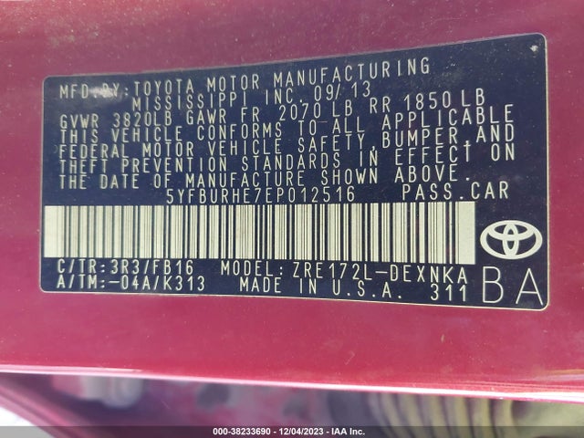 Toyota COROLLA LE 2014 5YFBURHE7EP012516 Image 9