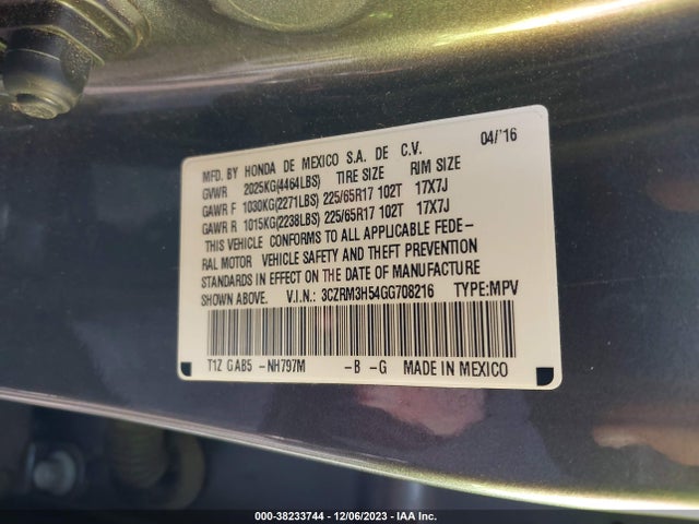Honda CR-V EX 2016 3CZRM3H54GG708216 Image 9