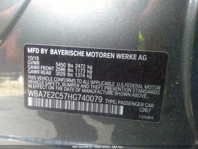 BMW 740I 2017 WBA7E2C57HG740079 Image 9