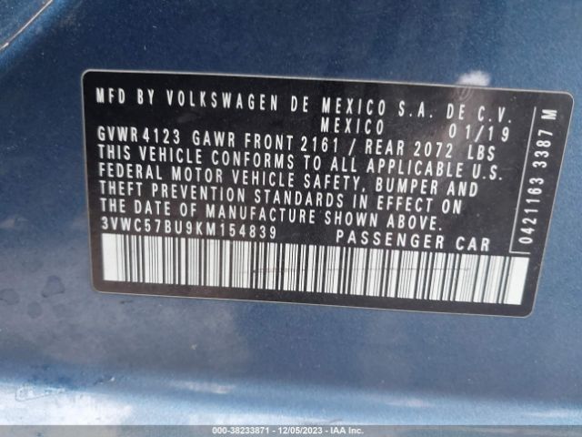 3VWC57BU9KM154839 Volkswagen Jetta 1.4t R-line/1.4t S/1.4t Se