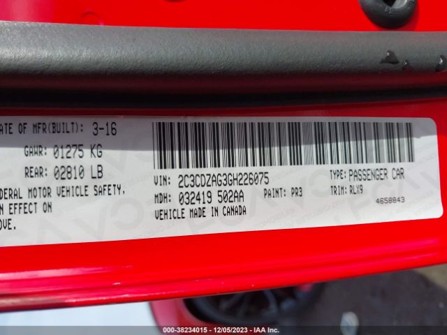 2C3CDZAG3GH226075 Dodge Challenger Sxt Plus
