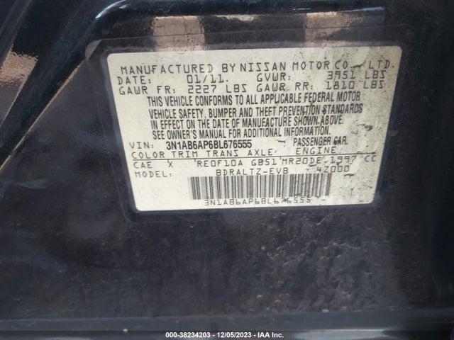 2011 NISSAN SENTRA 2.0S VIN: 3N1AB6AP6BL676555
