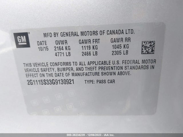 Chevrolet Impala 2lt 2016 2G1115S33G9130921 Image 9