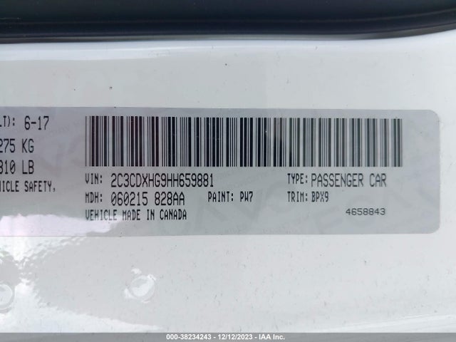 Dodge Charger Sxt Rwd 2017 2C3CDXHG9HH659881 Image 9