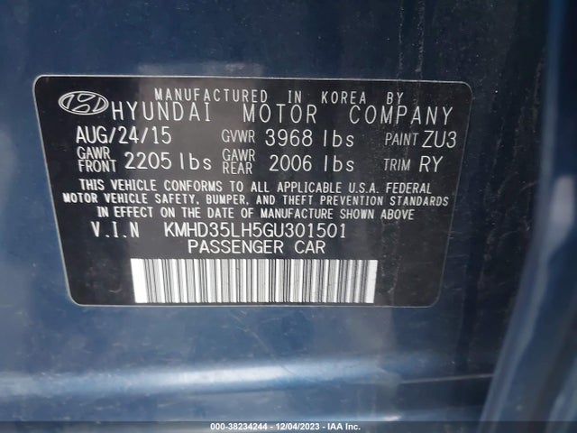 2016 HYUNDAI ELANTRA GT VIN: KMHD35LH5GU301501