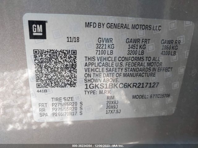 1GKS1BKC6KR217127 GMC YUKON SLT