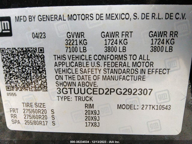 GMC Sierra 1500 4wd  Short Box Elevation With 3sb 2023 3GTUUCED2PG292307 Image 9