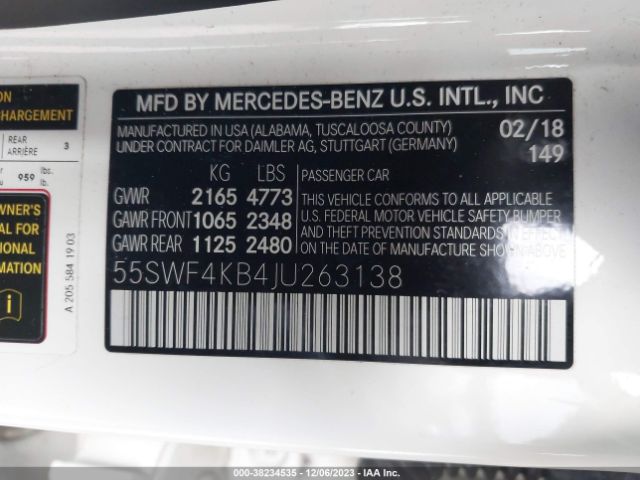 55SWF4KB4JU263138 Mercedes-Benz C 300 4matic